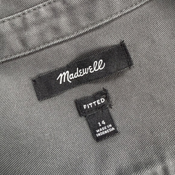 Madewell Fitted Button Shirt Womens 14 Gray Twill NO115 Work Minimalist Gorpcore - Picture 5 of 8